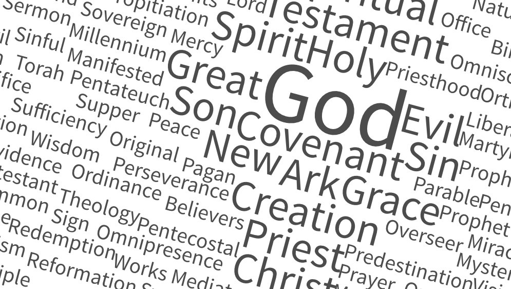 A word cloud of theological terms